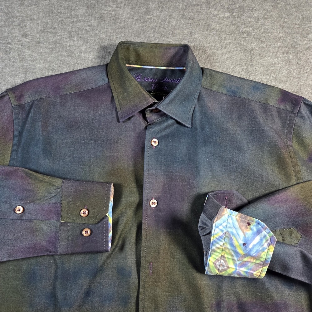 Visconti Black Long Sleeve Button Up Shirt Flip Cuffs Tie Dye Mens Size M